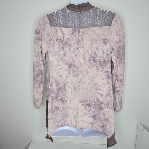 LOGO Lori Goldstein Cardigan Womens Large Lace Crochet Tie Dye Open Pockets - Picture 7 of 11